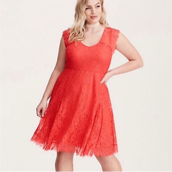 Torrid Lace V-Neck Skater Dress Rusty Red - Picture 8 of 8